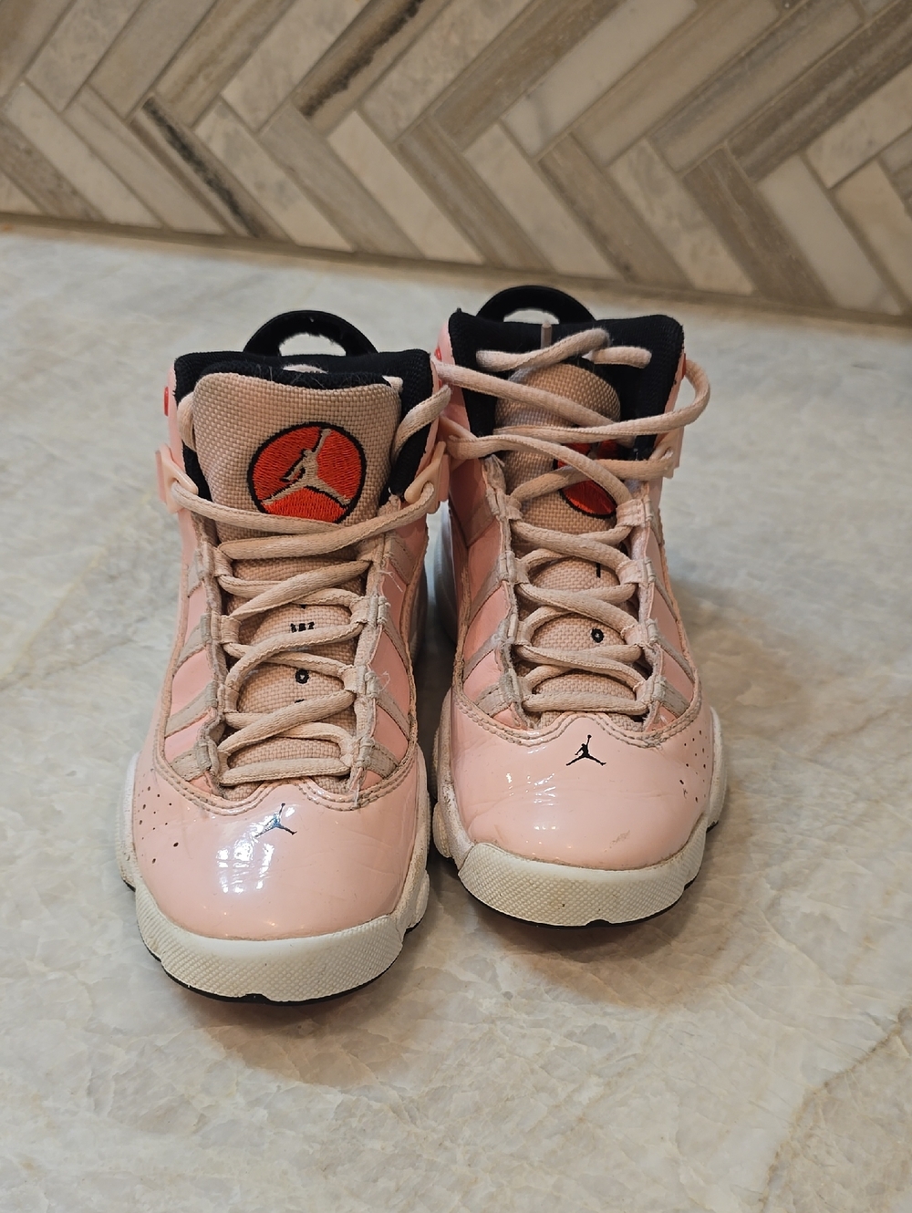 Jordan Kids Glossy Pink High-Top Basketball Sneakers